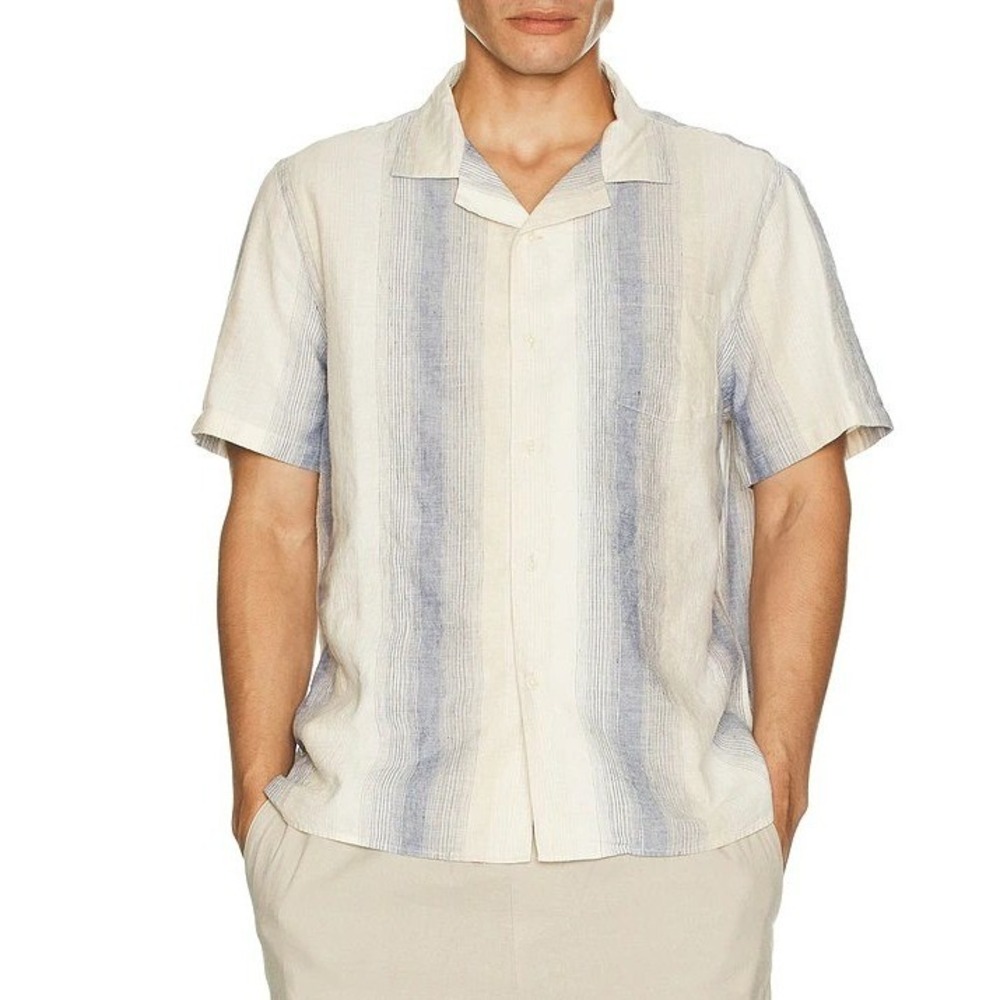 Vince Marina Stripe Short Sleeve Cabana Shirt Linen Cotton Coastal‎ Old Money L